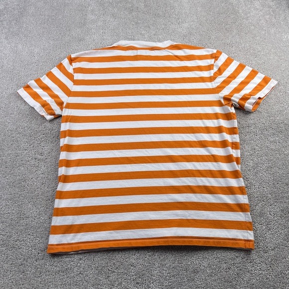 GUESS Shirt Mens Medium Orange White Stripes Streetwear Short Sleeve Embroidered - Picture 7 of 11